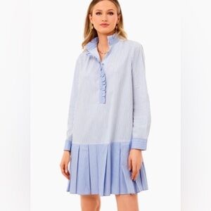 Tuckernuck Tate Stripe Mini Dress  XL Preppy Quiet Luxury Ruffle Cotton Blend